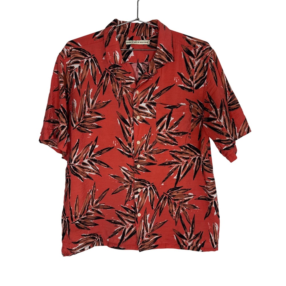 Shades of Grey by‎ Micah Cohen Orange Red Leaf Print Short Sleeve Button Up M